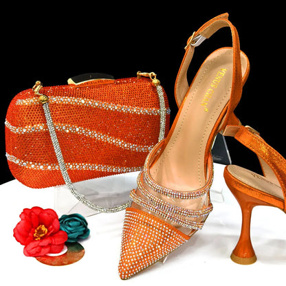 Venus Chan 2023 Neueste INS Stil Orange Farbe Elegante High Heels Nigeria Beliebte Design Afrikanische Damen Schuhe Und Tasche Set