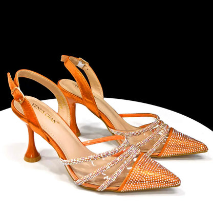 Venus Chan 2023 Newest INS Style Orange Color Elegant High Heels Nigeria Popular Design African Ladies Shoes And Bag Set