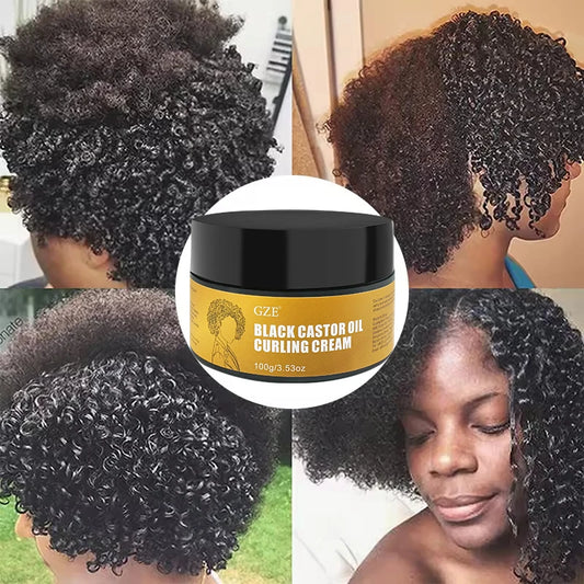 GZE Black Castor Oil Curl Defining Cream Non-stick Hydrates &amp; eliminates frizz, Hair-Smoothing Anti-Frizz Cream to Define