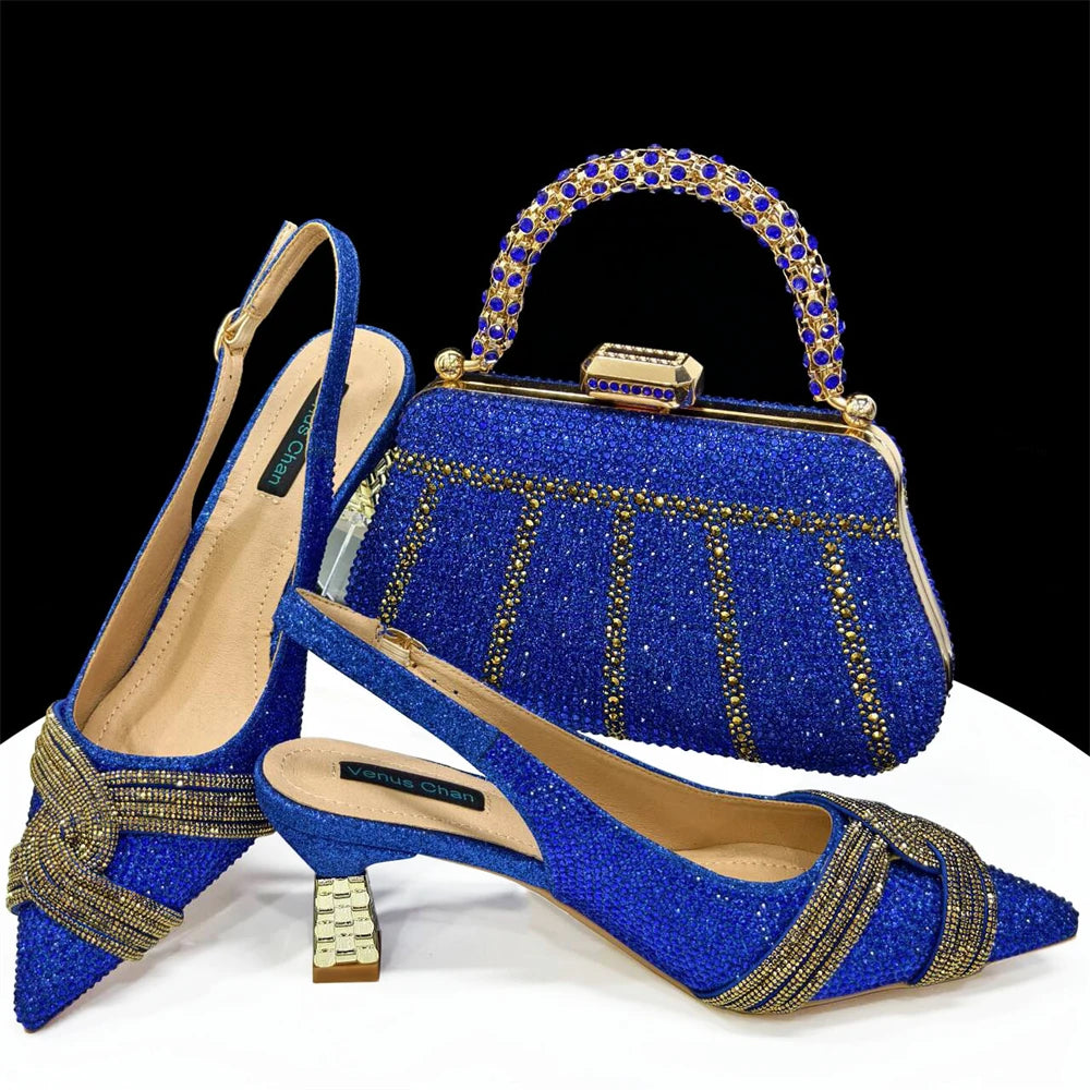 Venus Chan 2024 Special Design High Quality , Women Shoes and Bag Set with Shinning Crystal for Wedding Party