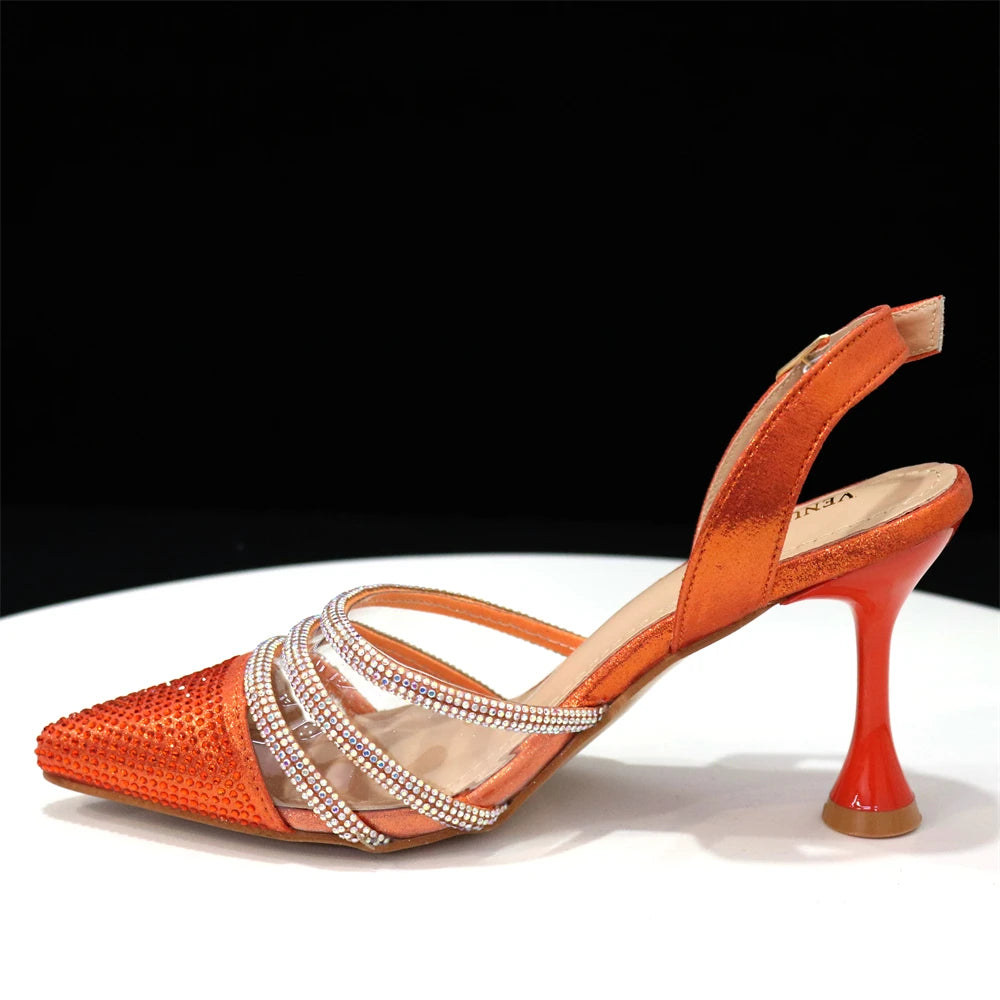 Venus Chan 2023 Neueste INS Stil Orange Farbe Elegante High Heels Nigeria Beliebte Design Afrikanische Damen Schuhe Und Tasche Set