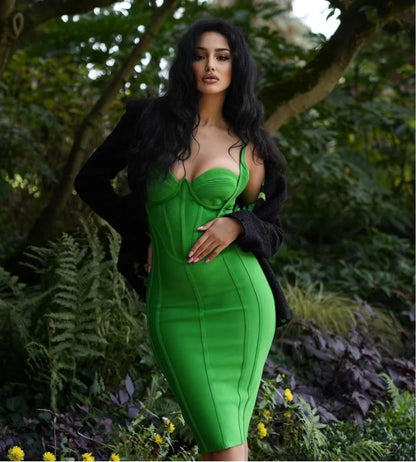 Fashion Summer Dress Women Sexy Sleeveless Green Bandage Dresses Evening Party Birthday Cocktail Gowns Club Bodycon Vestidos